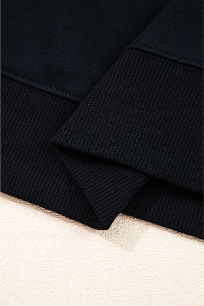 Coffee Preppy Striped Sleeve Loose Sweatshirt