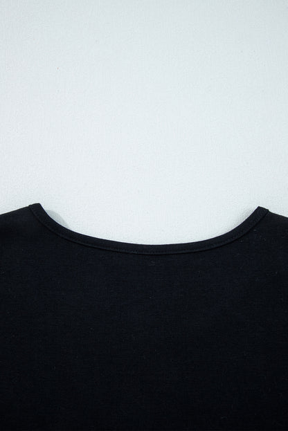 Black  Asymmetric Seam Detail Solid Color Long Sleeve Top