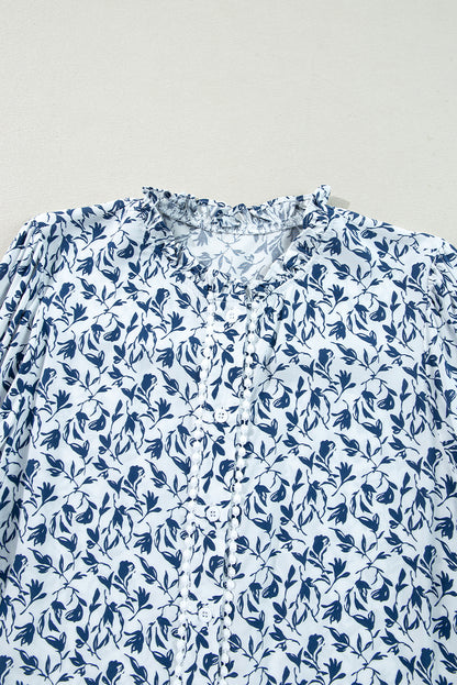 Yellow Printed Floral Print Lace Detail Puff Sleeve Shirt