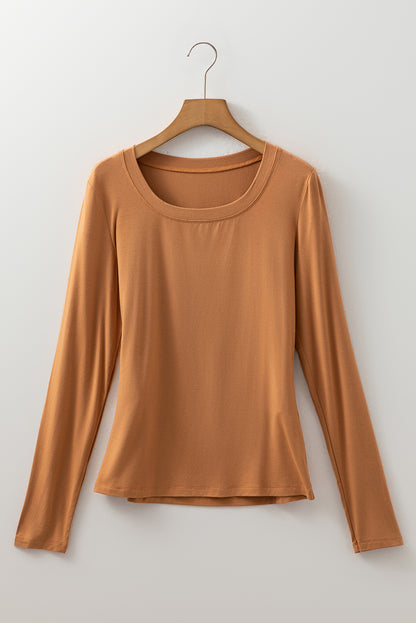 Laurel Green Solid Color Long Sleeve Slim Fit Top