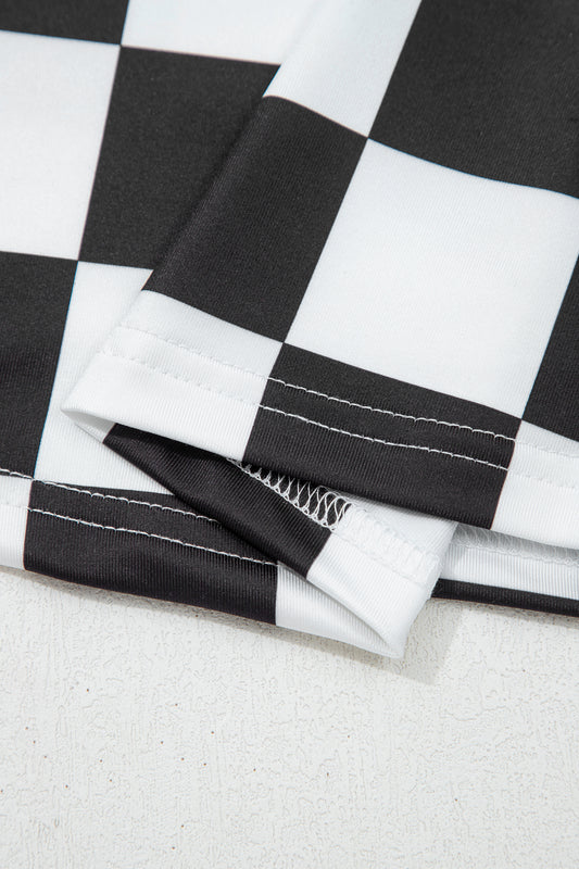 Black Checkerboard Printed Slim Tank Top
