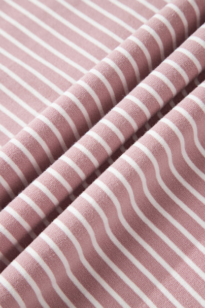 Rose Stripe Thumbhole Side Slits Drop Shoulder Loose Fit Hoodie