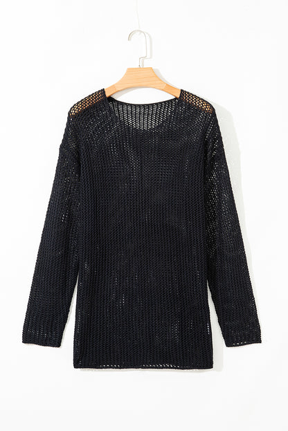 Coral Crochet Hollow-out Knit Sweater