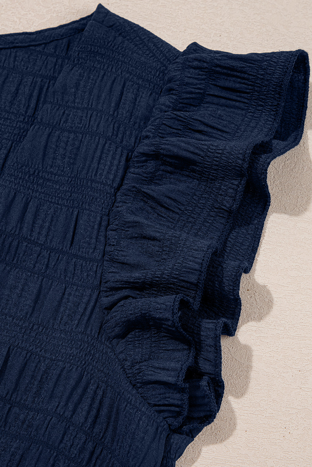 Dirty Blue Textured Ruffle Top and Shirred High Waist Shorts Set