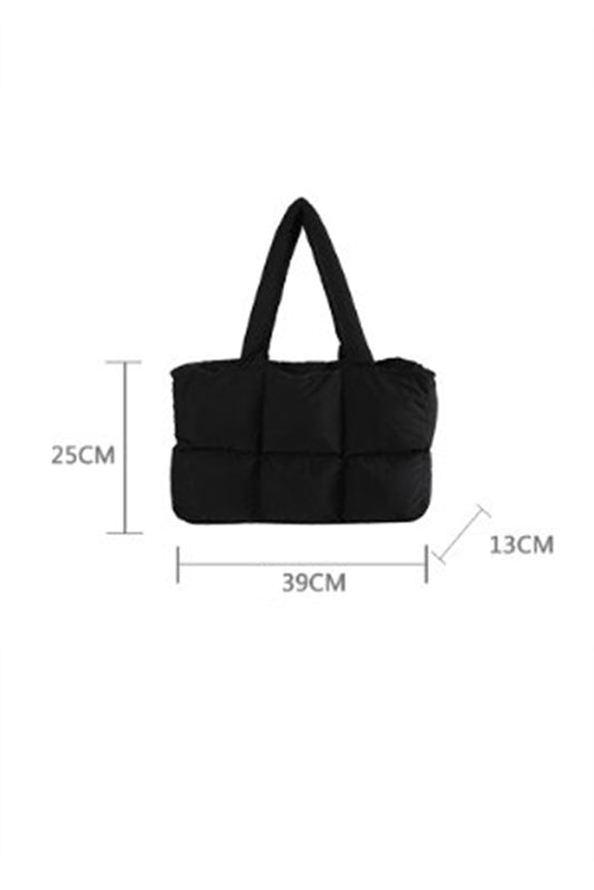 Black Solid Quilted Puffy Zipped Large Tote Bag