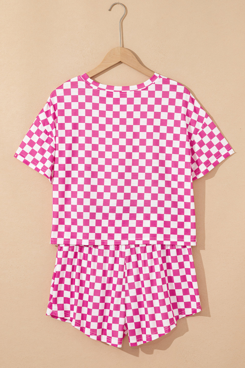 Brown Checkerboard T Shirt and High Waist Skort Set