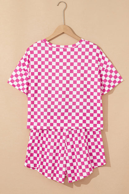 Brown Checkerboard T Shirt and High Waist Skort Set