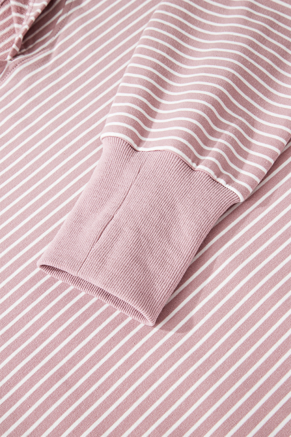 Rose Stripe Thumbhole Side Slits Drop Shoulder Loose Fit Hoodie