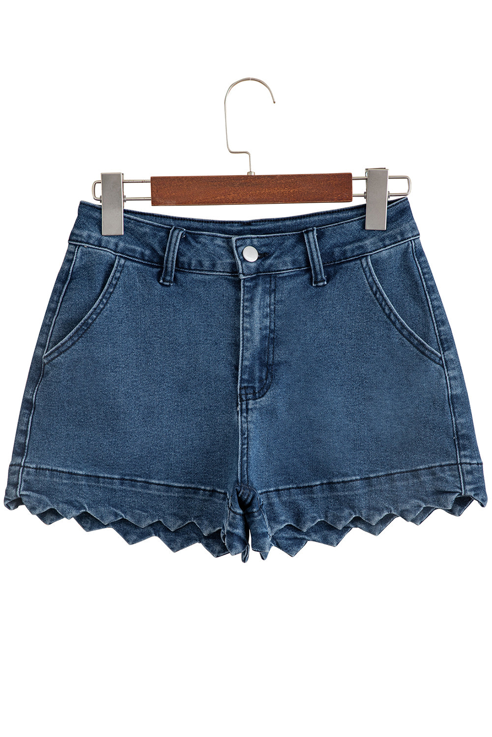 Sail Blue Scalloped Hemline Light Wash Denim Shorts