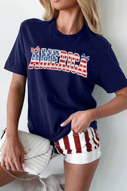 Blue Coquette AMERICA Printed Relaxed T Shirt