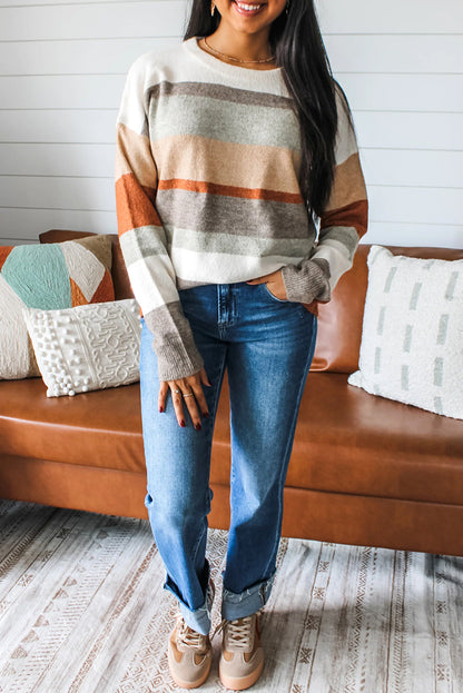 🍂 Autumn Aura Cozy Stripe Sweater
