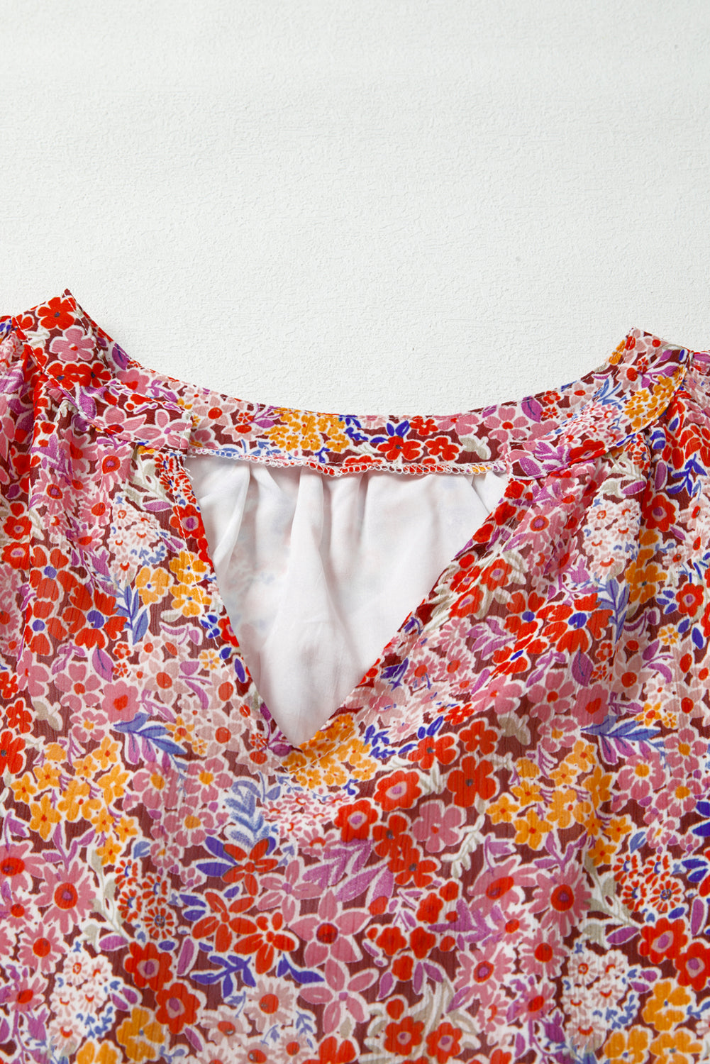 Red Boho Floral Print V Neck Long Sleeve Blouse