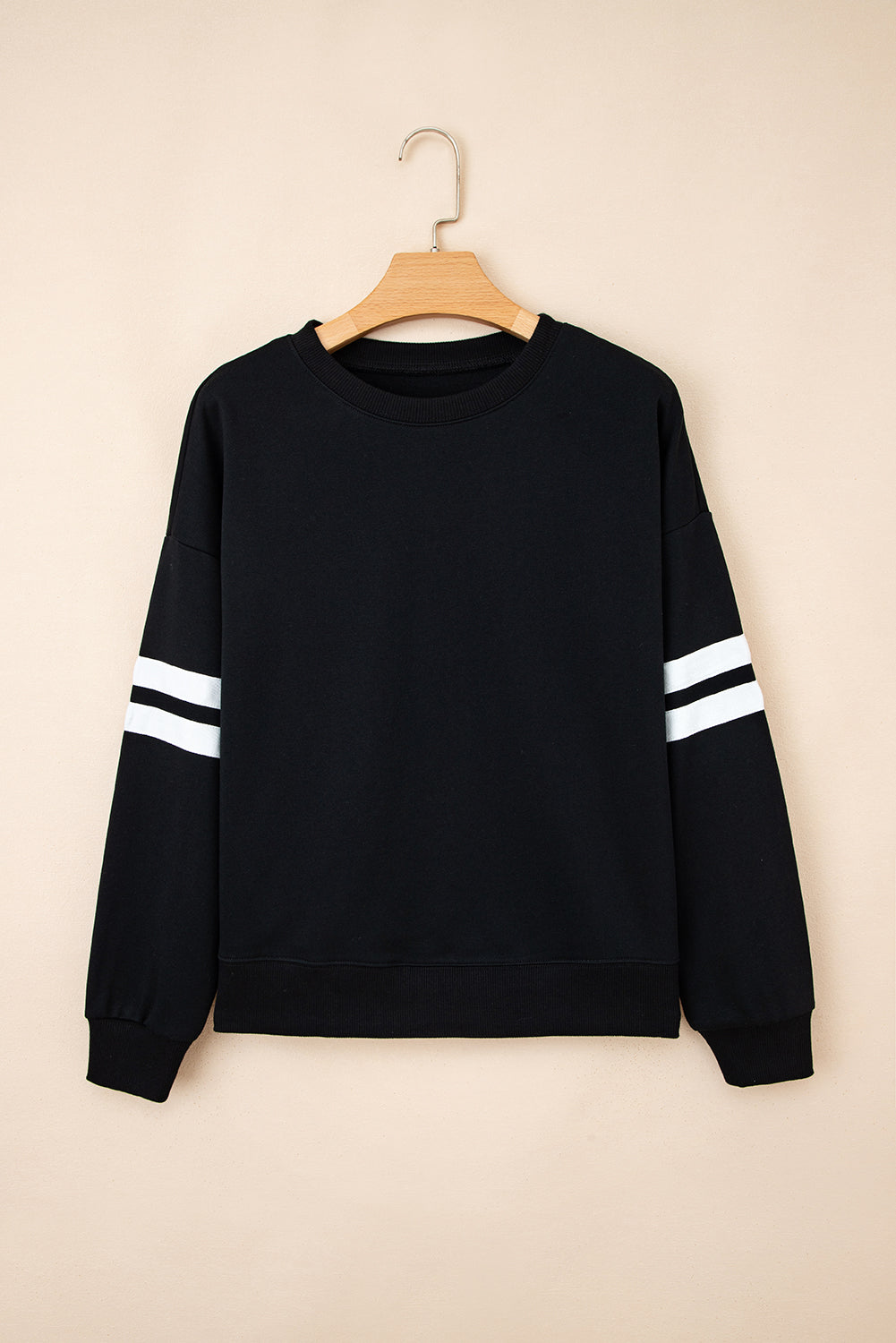 Coffee Preppy Striped Sleeve Loose Sweatshirt