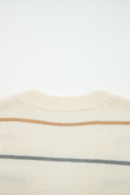 Multicolour Striped Buttoned Front V Neck Drop Shoulder Cardigan