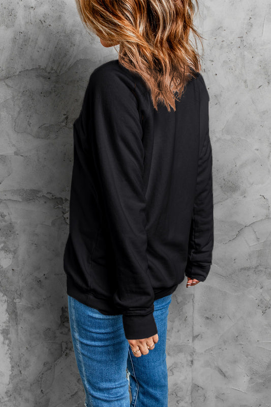 Black COOL AUNT Embroidered Letter Graphic Sweatshirt