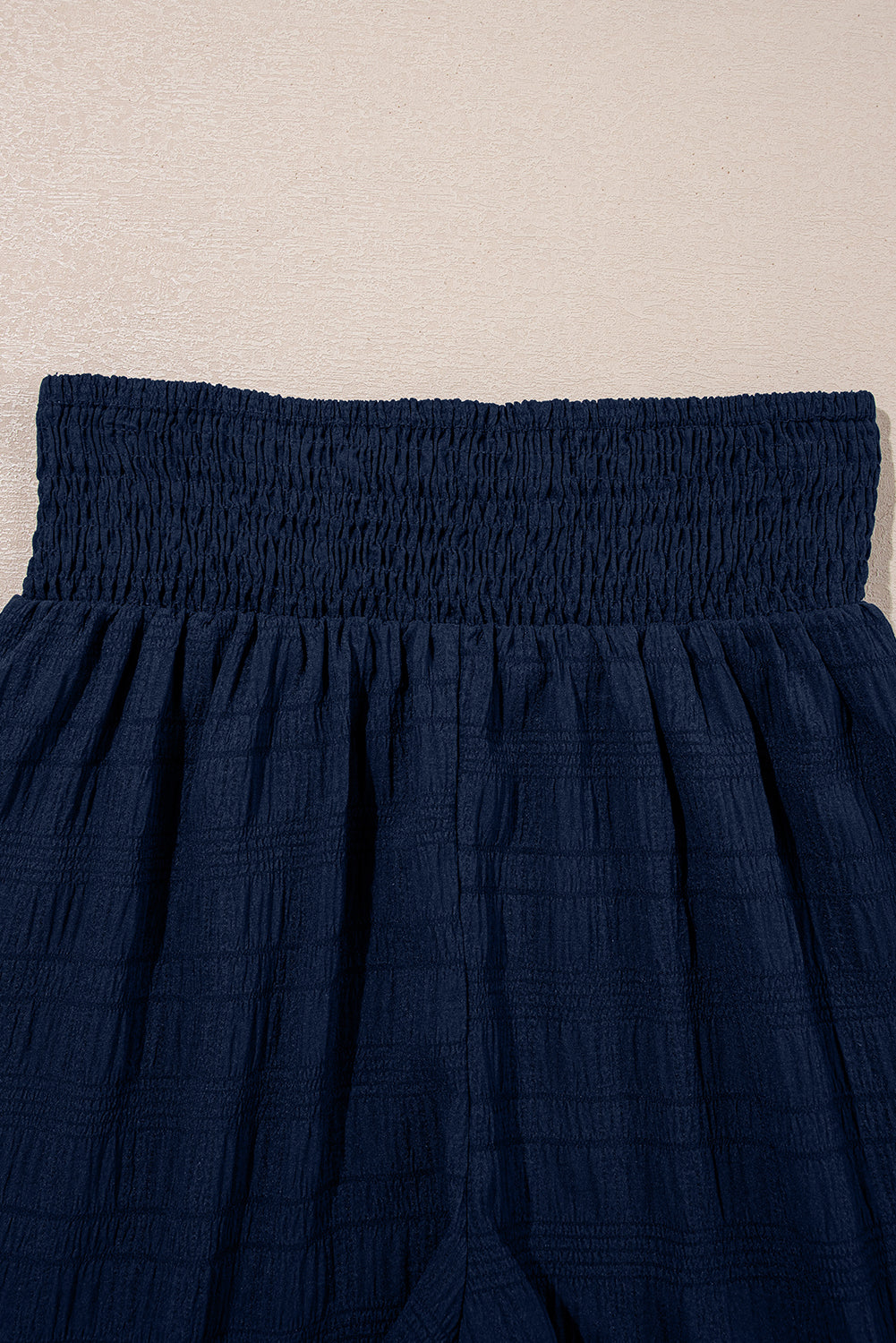 Dirty Blue Textured Ruffle Top and Shirred High Waist Shorts Set