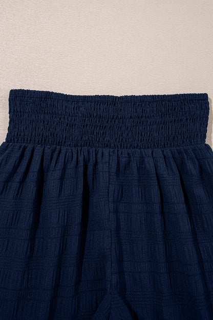 Dirty Blue Textured Ruffle Top and Shirred High Waist Shorts Set