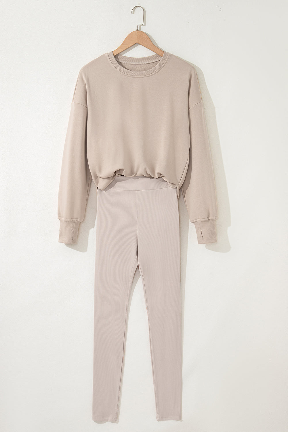 Jet Stream Solid Color Oversize Slit Sweatshirt Ribbed Leggings Set