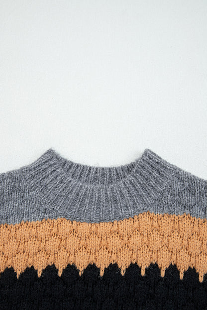 Khaki Colorblock High Neck Baggy Sweater