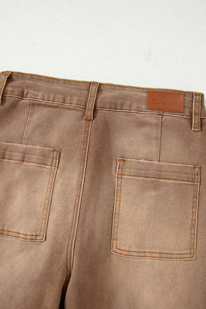 Brown Minimalist Patch Pocket High Waist Shift Jeans