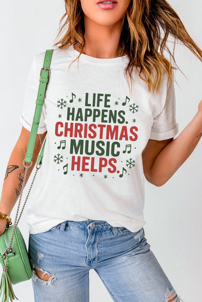 Life Happens, Christmas Music Tee 🎶