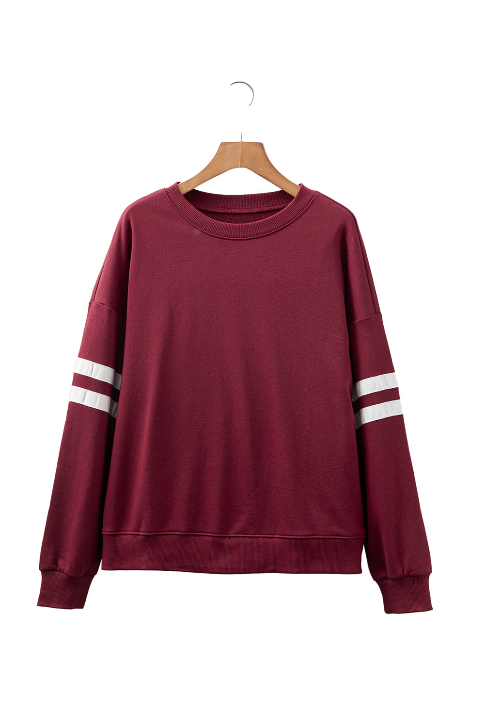 Coffee Preppy Striped Sleeve Loose Sweatshirt