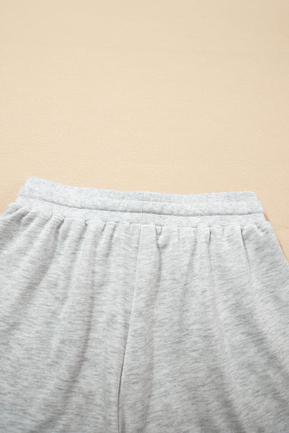 Light Grey Colorblock Raw Hem Pullover and Shorts Set