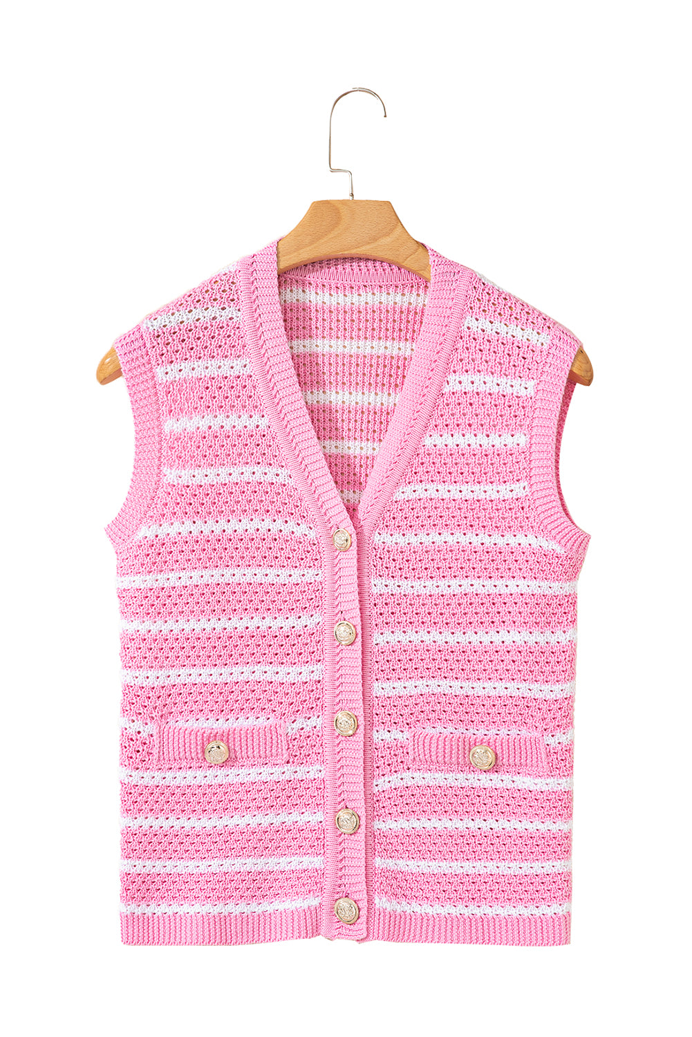 Black Striped V Neck Button Knit Vest