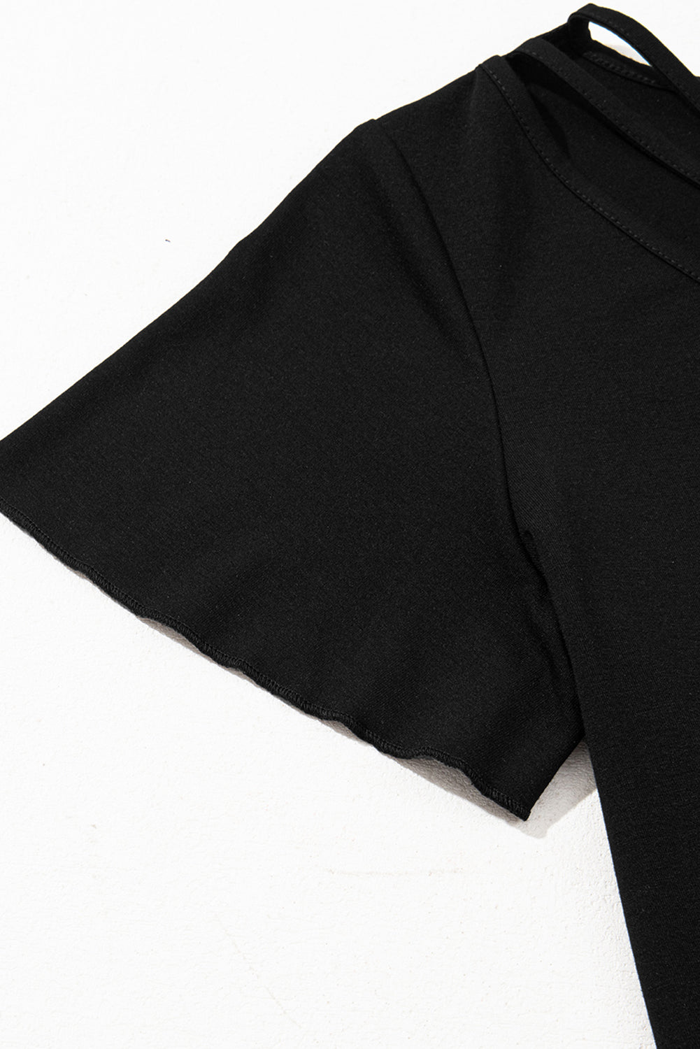 Black Crisscross V Neck Flutter Sleeve T Shirt