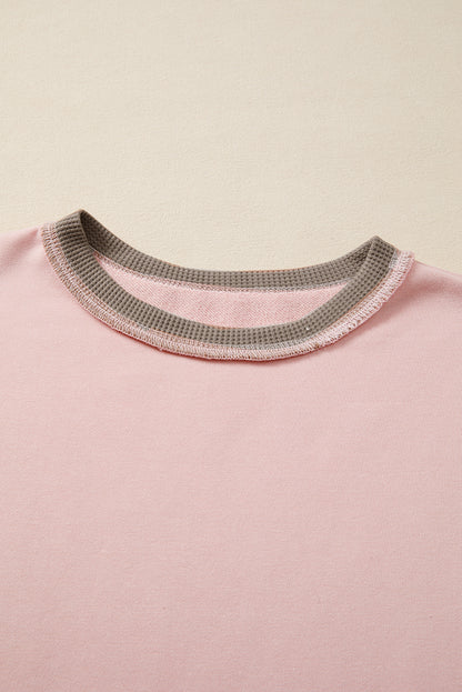 Smoke Green Colorblock Waffle Patchwork Oversize Sweatshirt