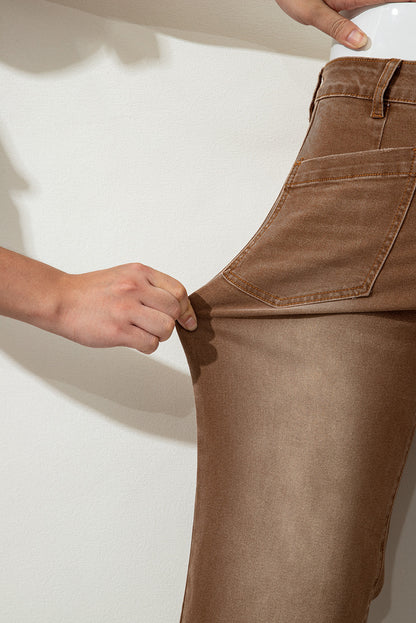 Brown Minimalist Patch Pocket High Waist Shift Jeans