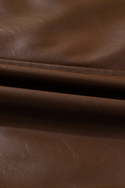 Chicory Coffee Flap Pocket Drawstring Hem Leather Jacket