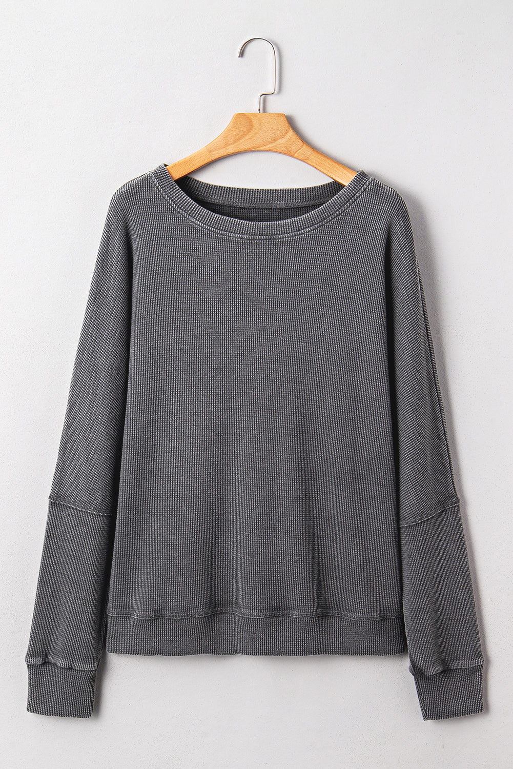 Mist Green Ribbed Plain Long Sleeve Loose Top