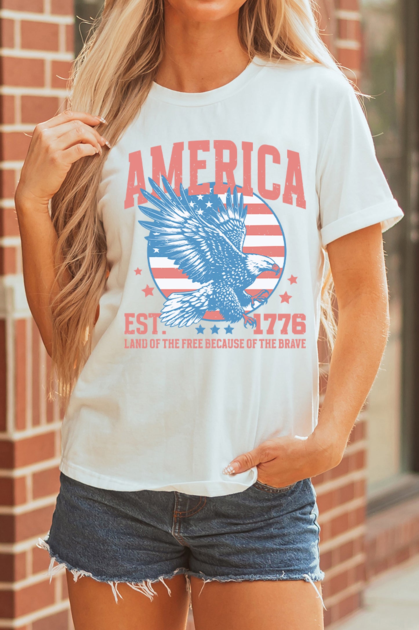 White Vintage AMERICA Eagle Printed Freedom Spirit Patriotic Tee
