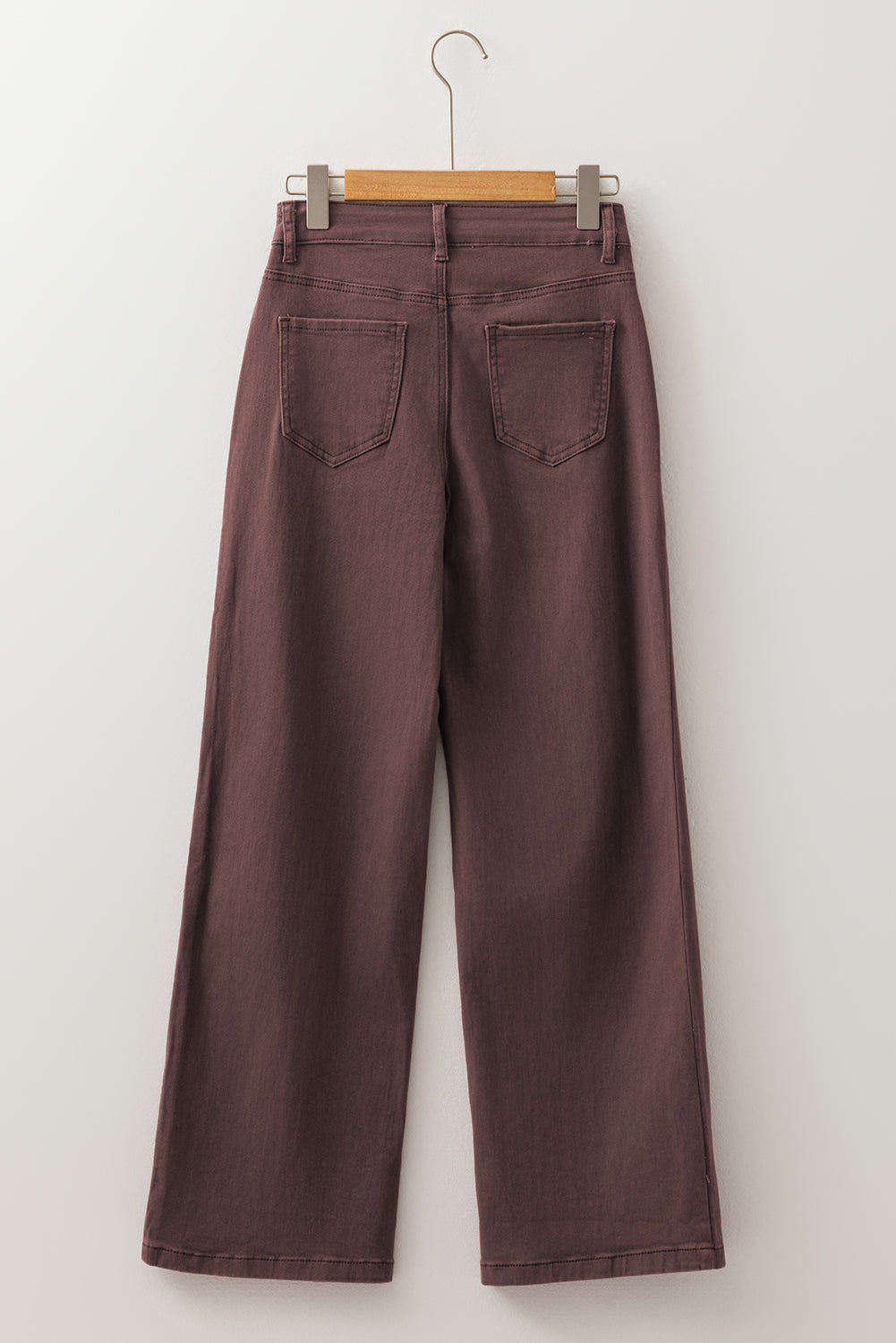 Coffee Solid Color Loose Straight High Waist Jeans