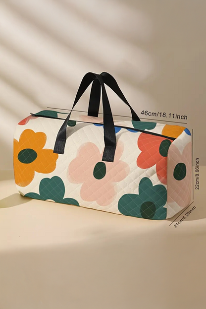 White Floral Quilted Tote Bag
