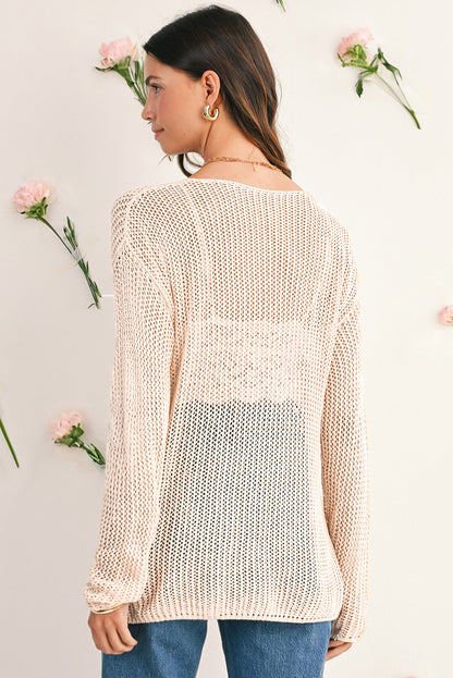 Coral Crochet Hollow-out Knit Sweater