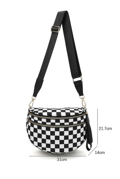 Chicory Coffee Checkered Print Wide Strap Large Crossbody Bag