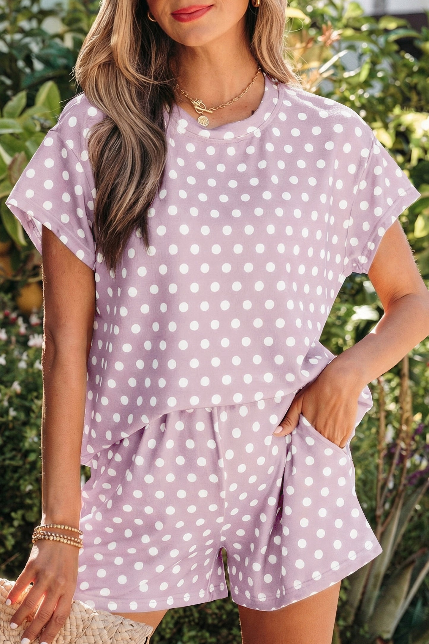 Pink Polka Dot Print Short Set