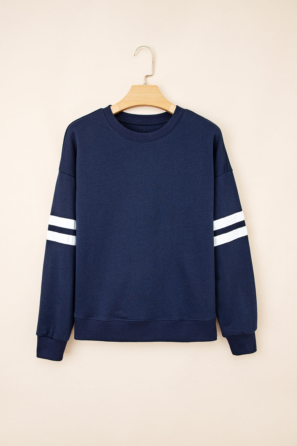 Coffee Preppy Striped Sleeve Loose Sweatshirt