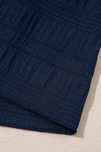 Dirty Blue Textured Ruffle Top and Shirred High Waist Shorts Set