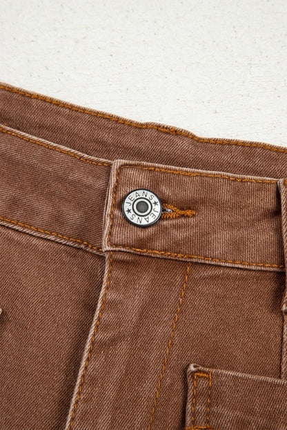 Brown Minimalist Patch Pocket High Waist Shift Jeans