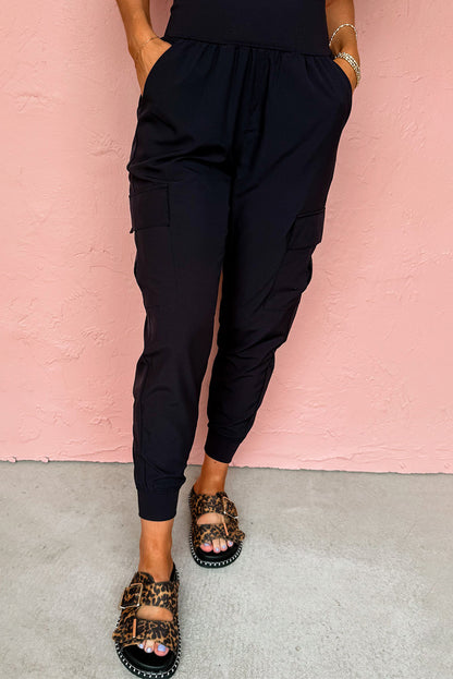 Camel Elastic High Waist Pocketed Cargo Jogger Pants