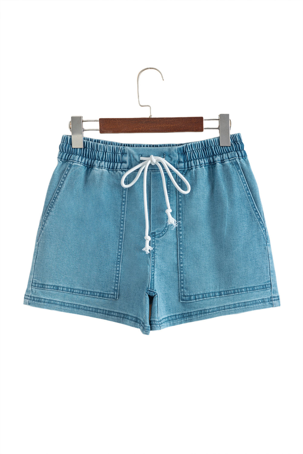 Beau Blue Drawstring Elastic Waist Denim Shorts