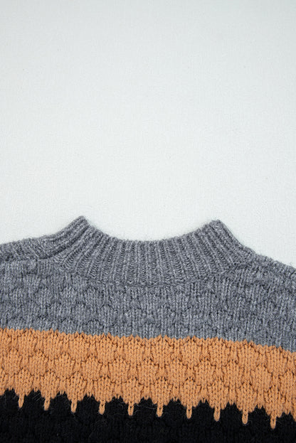 Khaki Colorblock High Neck Baggy Sweater