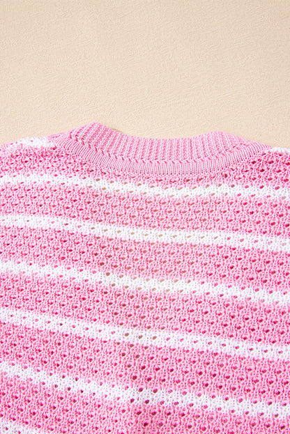 Black Striped V Neck Button Knit Vest