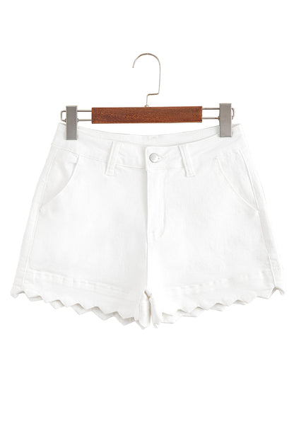 Sail Blue Scalloped Hemline Light Wash Denim Shorts
