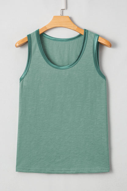 Tan Contrast Trim Round Neck Tank Top