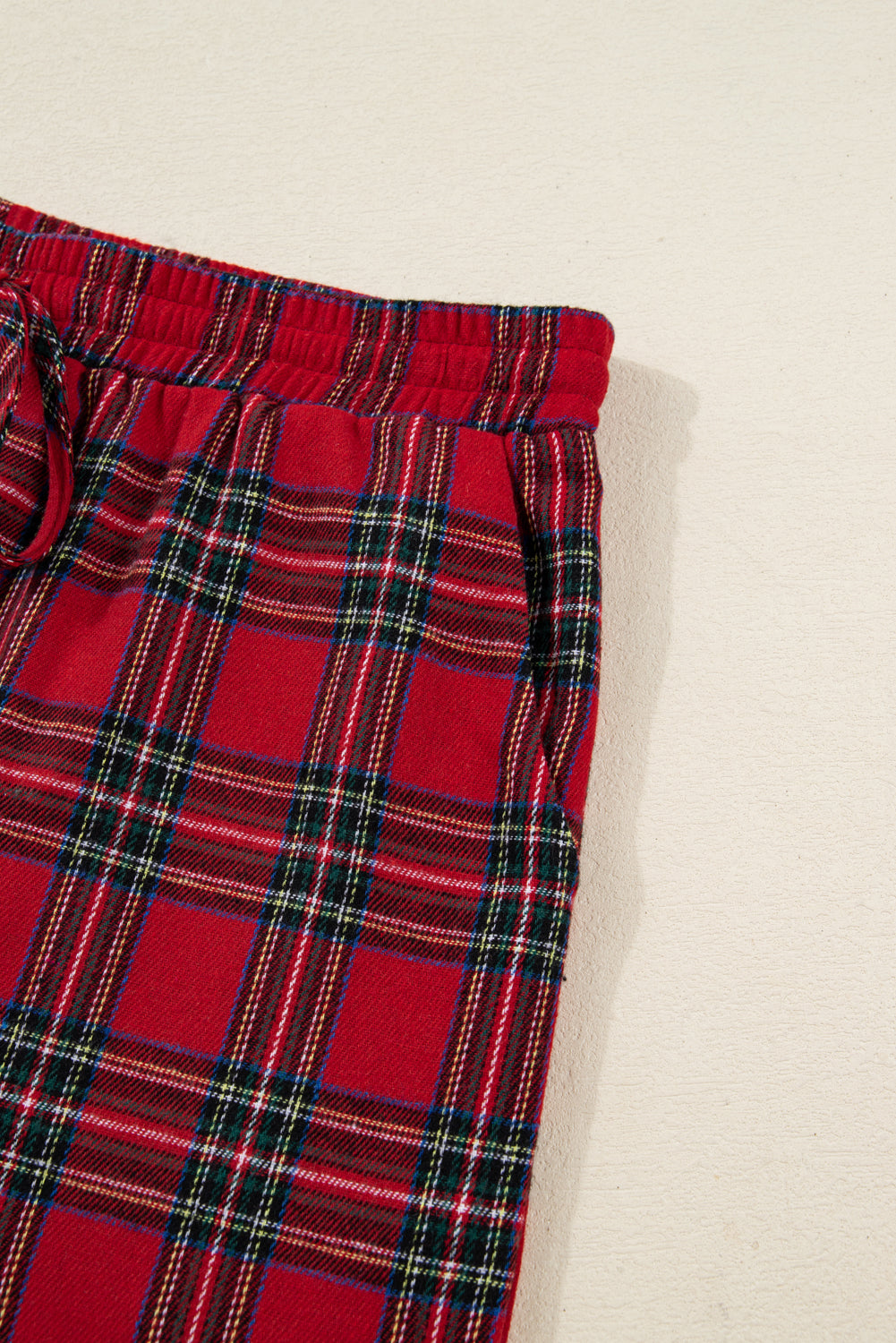 Red Plaid Contrast Color Christmas Holiday Long Sleeve Shirt and Shorts Pajama Set