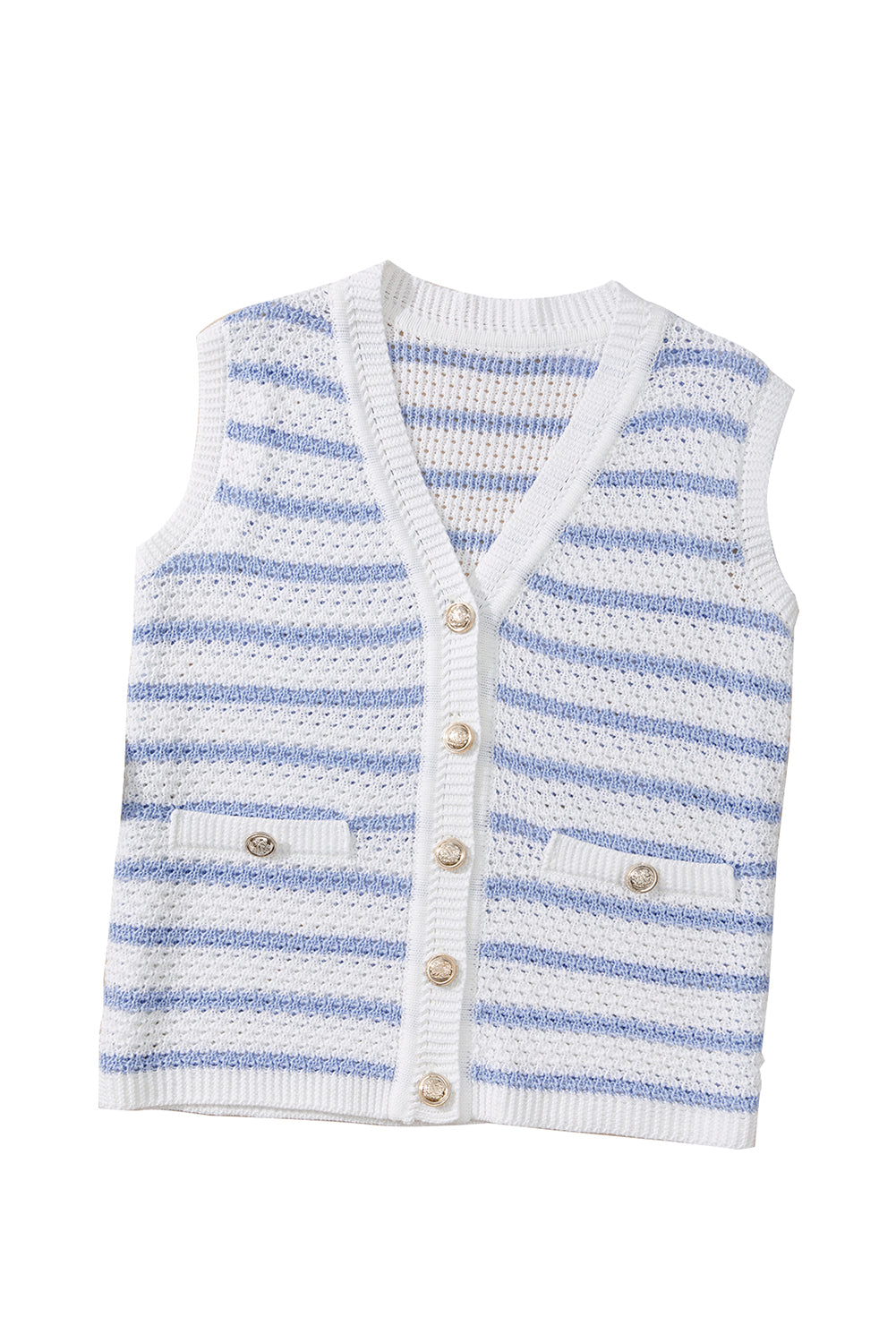 Black Striped V Neck Button Knit Vest